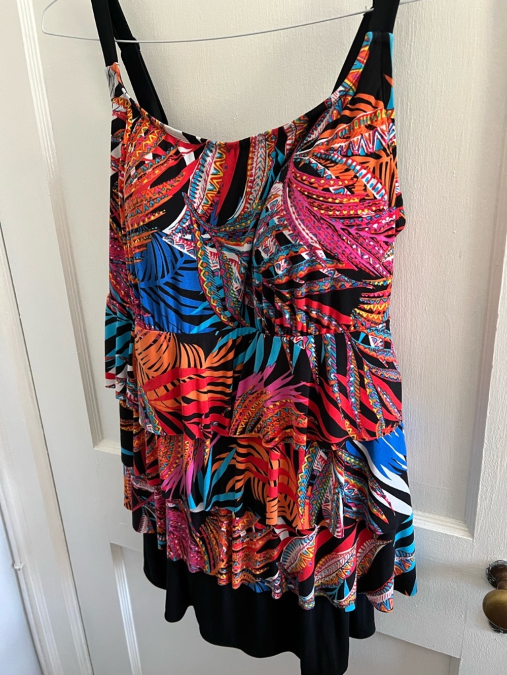 Longitude Black Swimdress with Blue and Teal Stripe Accents Sz 20w